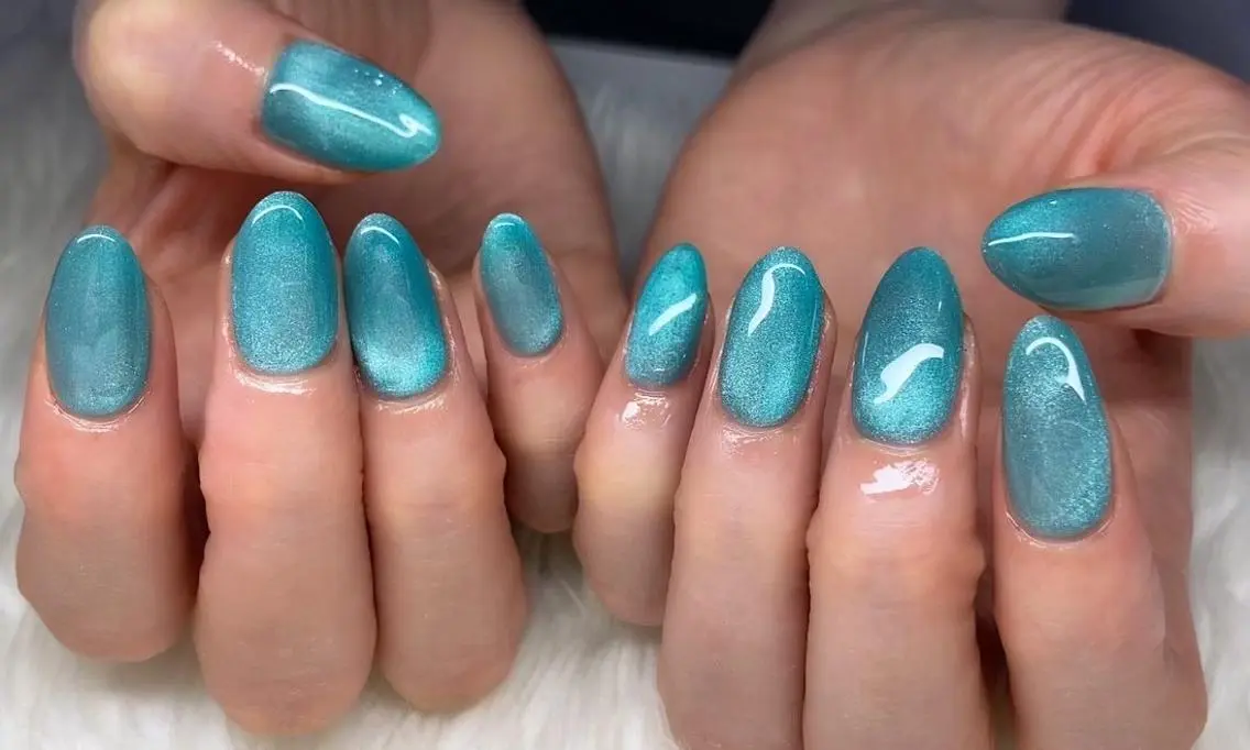 ネイル ブルー 長さ出し ジェルネイル 韓国ネイル マグネットネイル ハンドネイル Nail&eye Belire 新宿のネイルデザイン