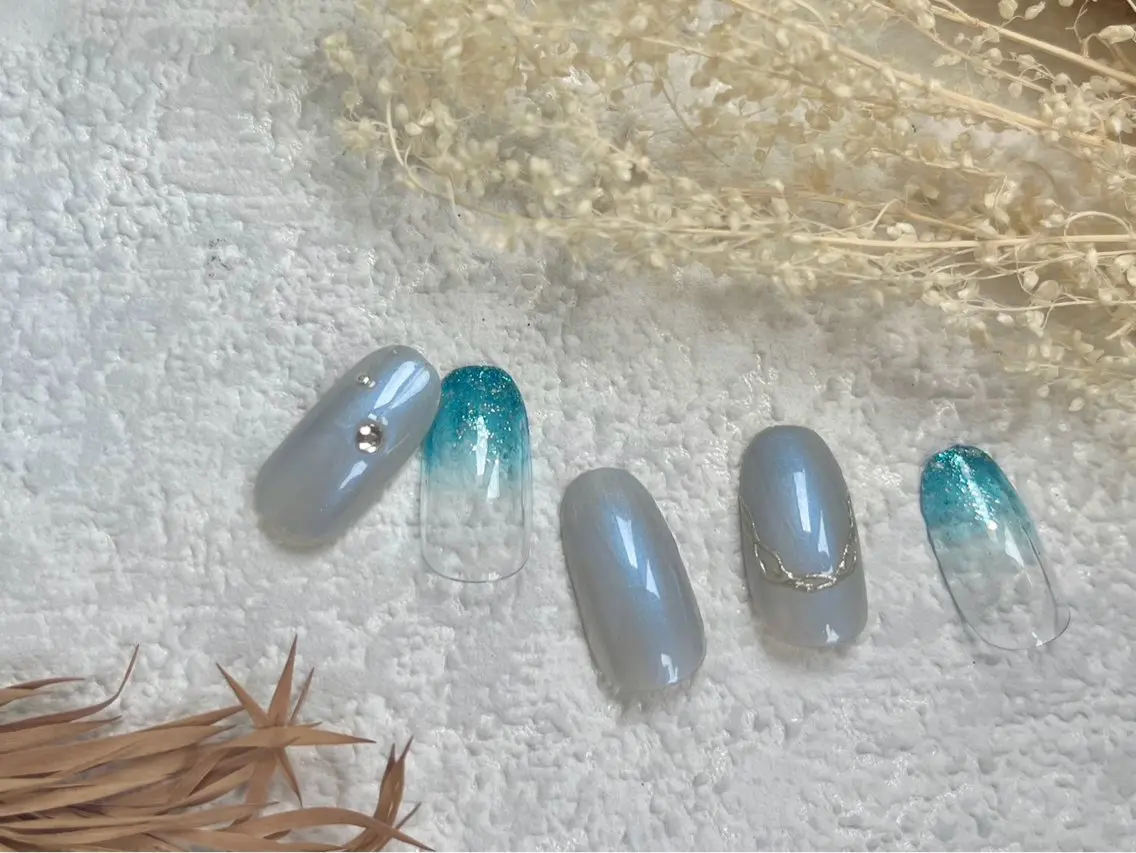 ネイル ジェルネイル メンズネイル パラジェル 夏ネイル ワンホンネイル ハンドネイル kiki nail &brow二子玉川のネイルデザイン