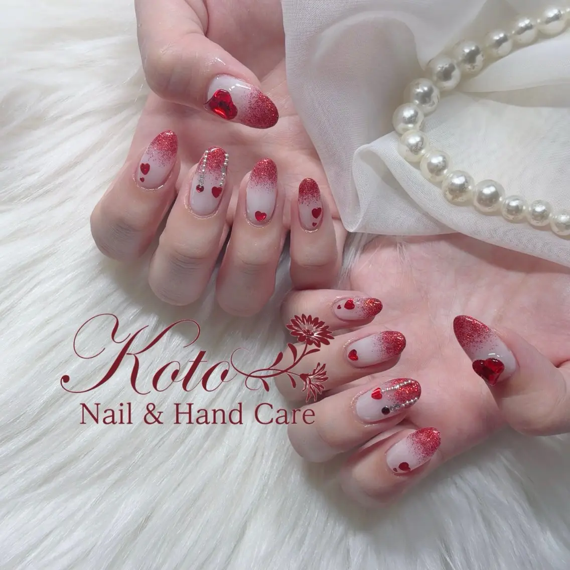 ネイル 長さ出し ジェルネイル ハート 持ち込み ニュアンスネイル ハンドネイル Nail Salon KOTOのネイルデザイン
