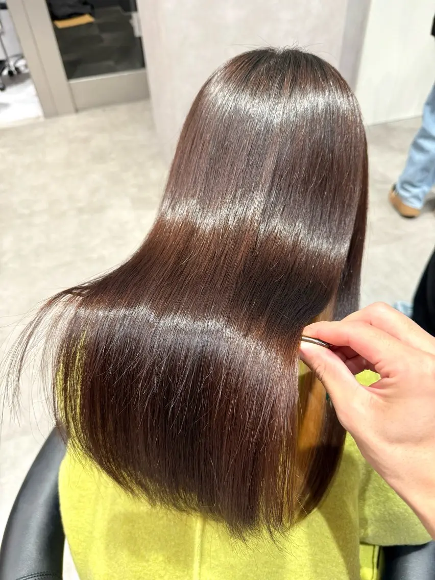 ロング カラー パーマ ヘアアレンジ 髪質改善 縮毛矯正 トリートメント ストレートパーマ 縮毛矯正/髪質改善/ ブリーチ毛/木元渓太のヘアスタイル