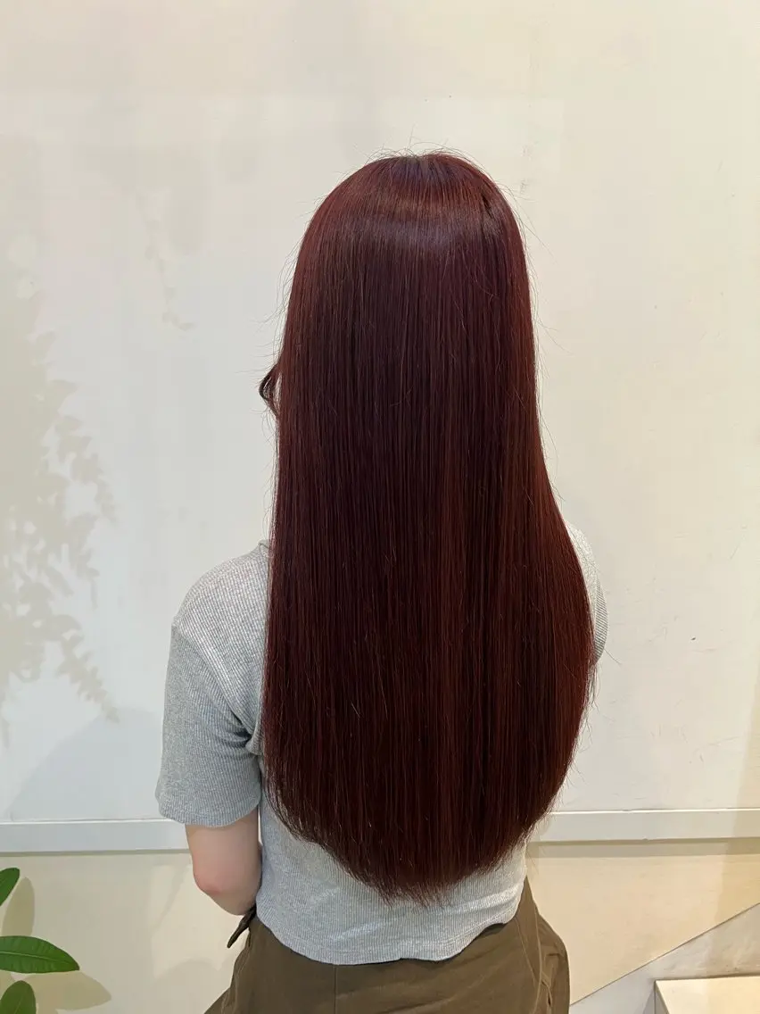 ロング カラー ボルドーカラー カット ヘアカラー トリートメント ブリーチしない暖色 カラー🥀杉 優菜のヘアスタイル