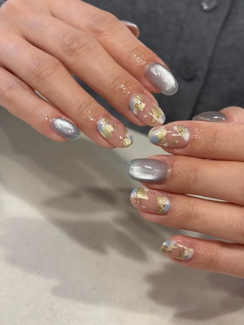 ネイル マグネットネイル ニュアンスネイル 春ネイル ハンドネイル iconail 下北沢 NONのネイルデザイン
