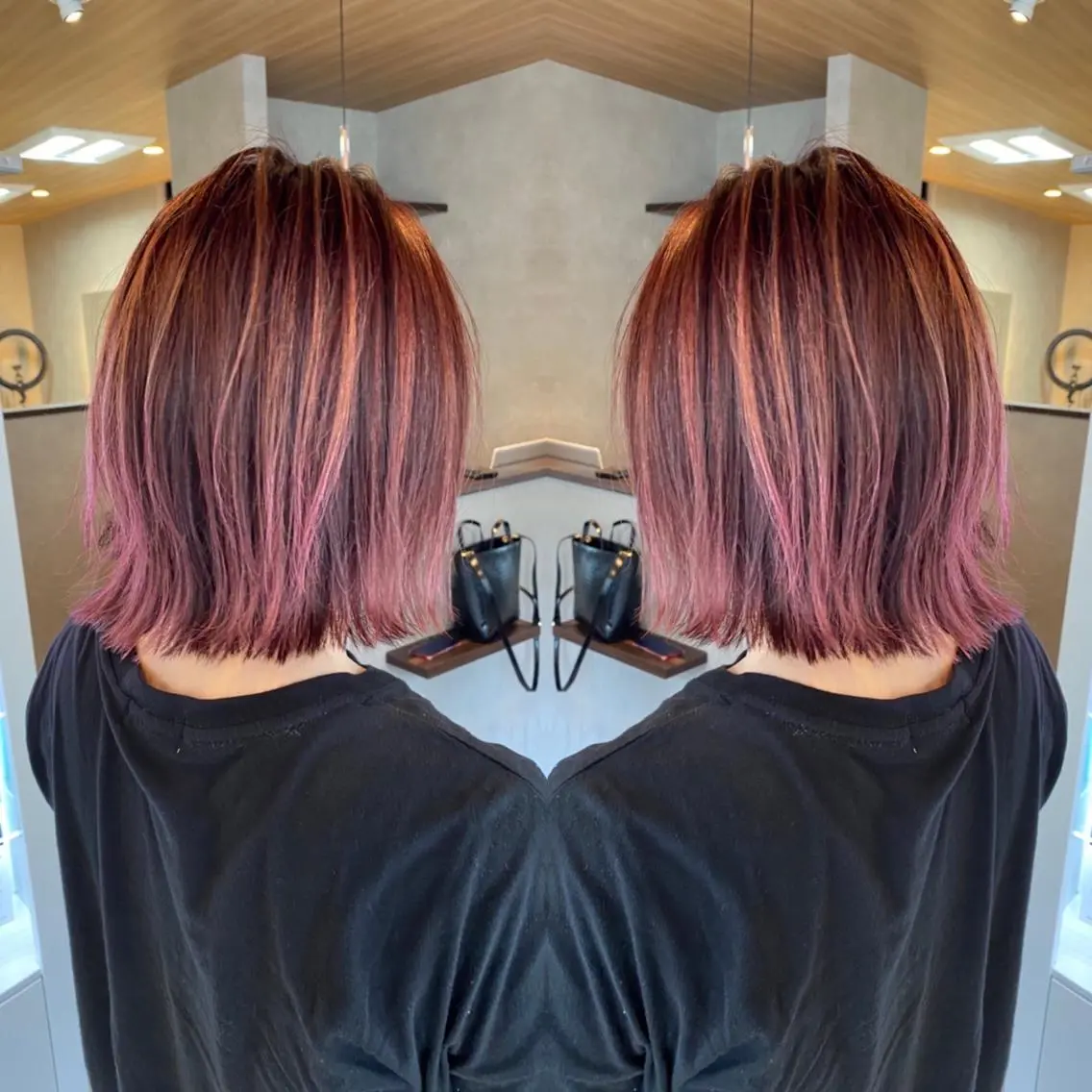 ミディアム カラー ブリーチ ピンクカラー レッドカラー ヘアカラー トリートメント RIENSリエンス ✂️木村康二✂️のヘアスタイル