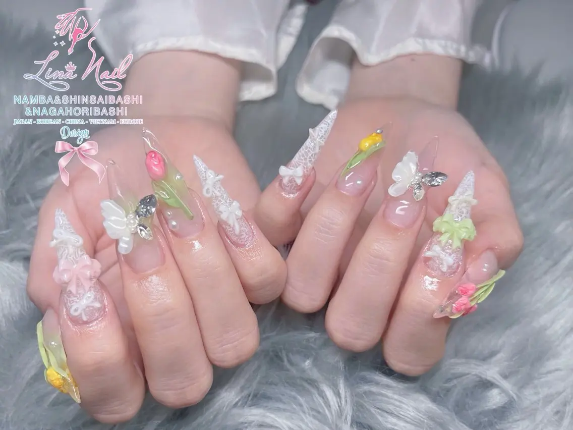 ロング 韓国風ヘア ロング クリスマス ハンドネイル Linanail Nambaのマツエク・マツパデザイン