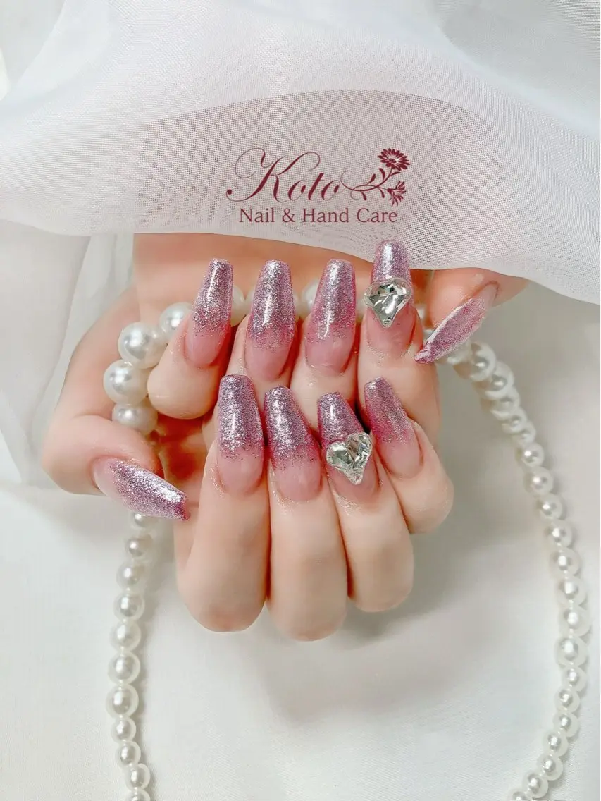 ネイル 長さ出し ジェルネイル ハート 持ち込み ニュアンスネイル ハンドネイル Nail Salon KOTOのネイルデザイン