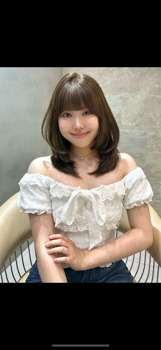 ミディアム カット ヘアカラー トリートメント 縮毛矯正/レイヤー 顔周/艶カラ-/笑璃のヘアスタイル