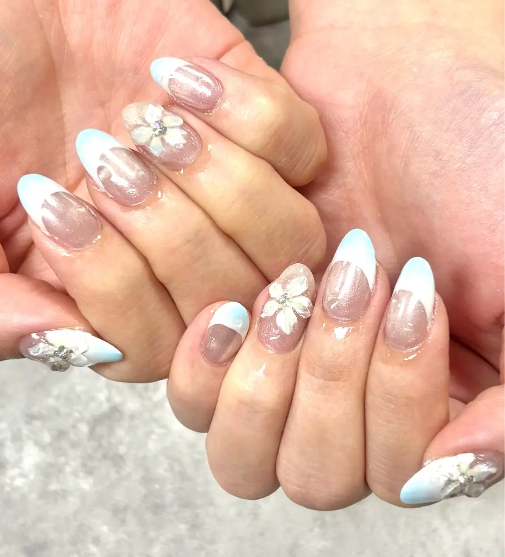 ネイル アートネイル フレンチネイル ロングネイル 持ち込み 夏ネイル Natsumi 【protea】のネイルデザイン