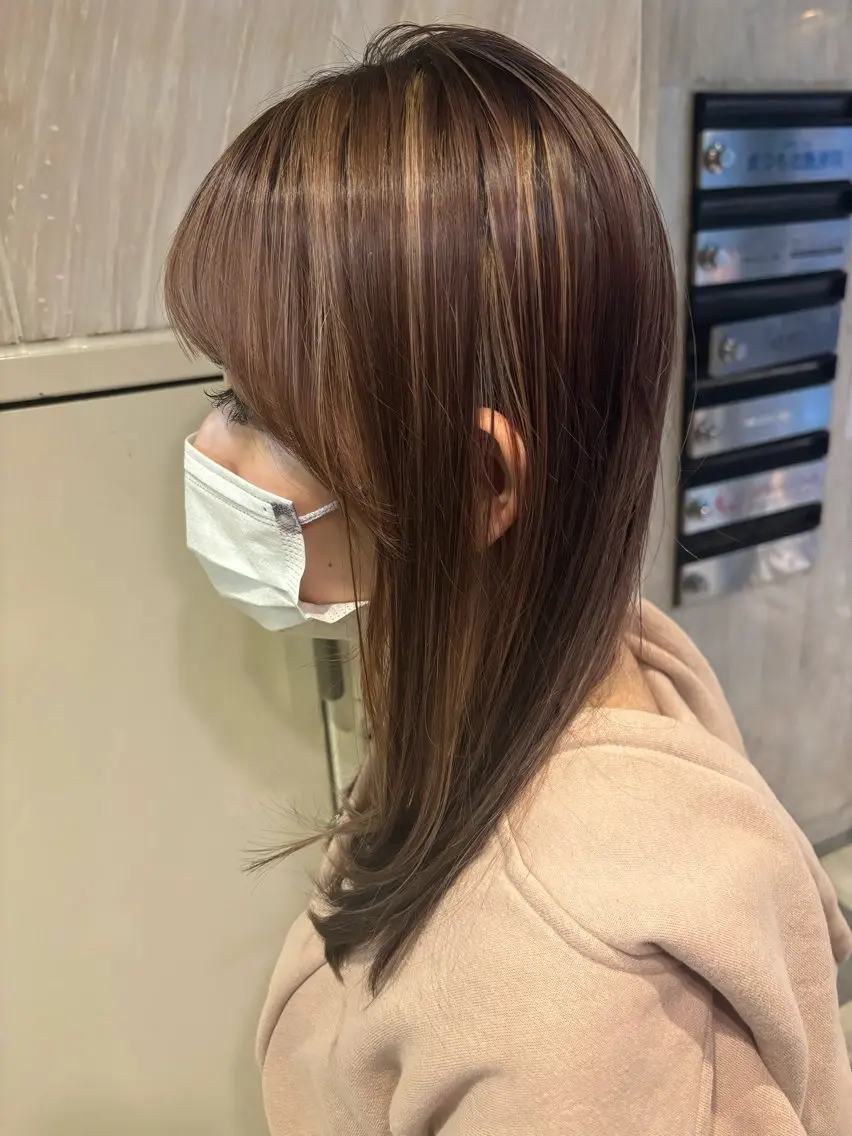ミディアム カラー ハイライトカラー ハイライト マンツーマン 半個室サロン中田大喜のヘアスタイル