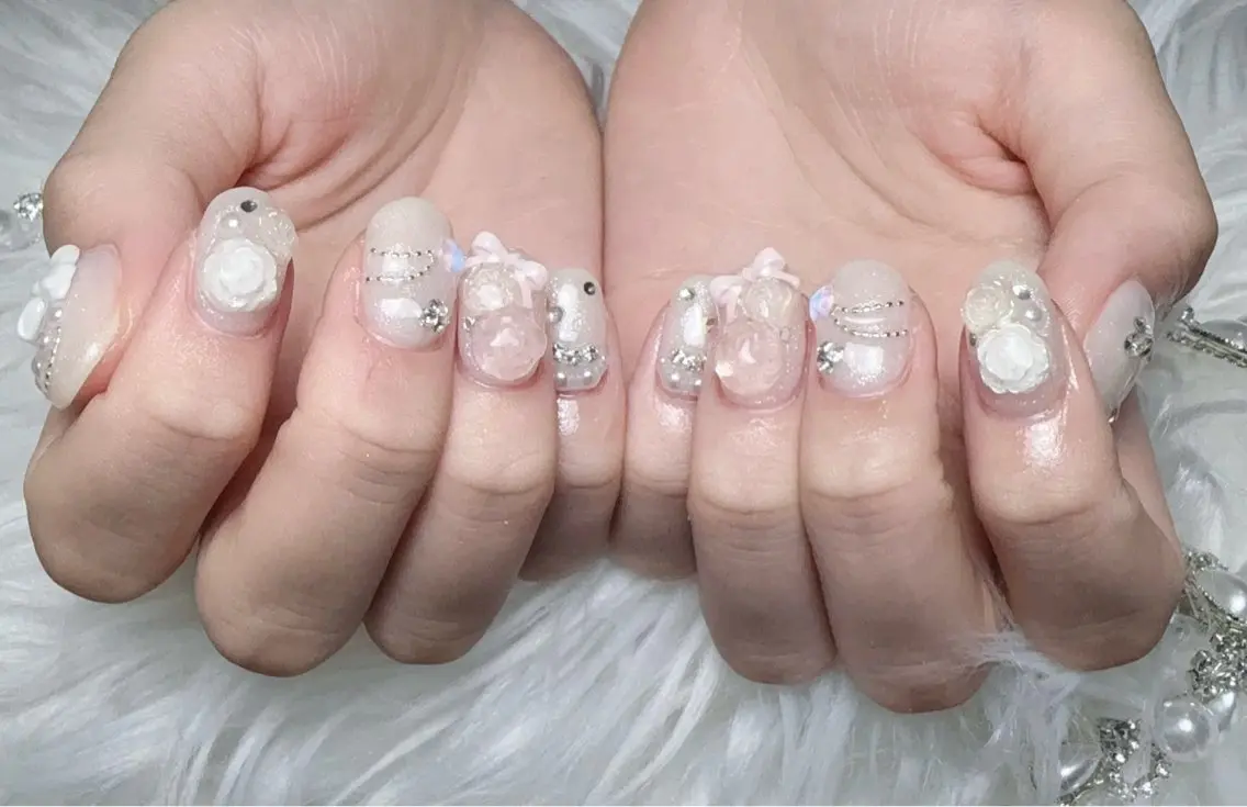 ネイル 成人式 ジェルネイル マグネットネイル 大理石ネイル(マーブル) 持ち込み K.bi_nail ネイル長さ出し専門店のネイルデザイン