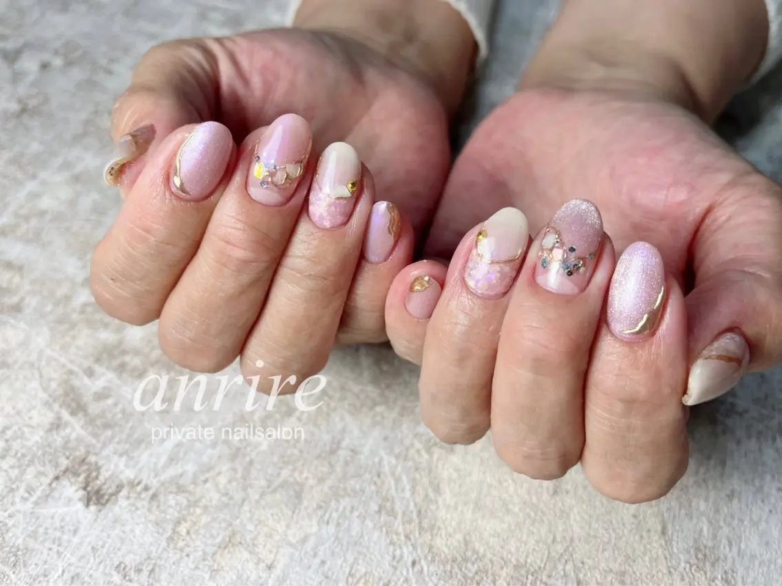ネイル キラキラネイル マグネットネイル ミラーネイル ピンク ハンドネイル nailsalon anrireのネイルデザイン