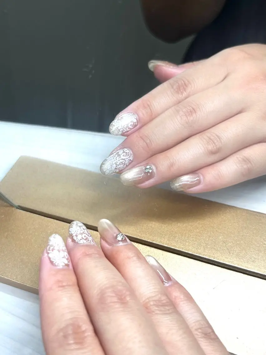 ネイル 韓国ネイル レース マグネットネイル オフィスネイル シンプルネイル ハンドネイル AJ nailのネイルデザイン