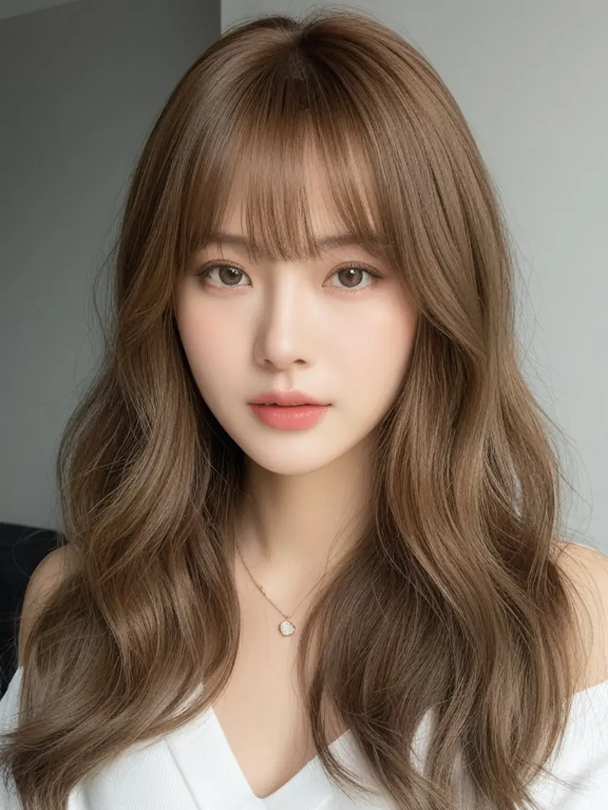 ロング くびれヘア 韓国風ヘア レイヤーカット シースルーバング カット ヘアカラー トリートメント 新宿/韓国レイヤー/ 顔まわり透明感カラーのヘアスタイル