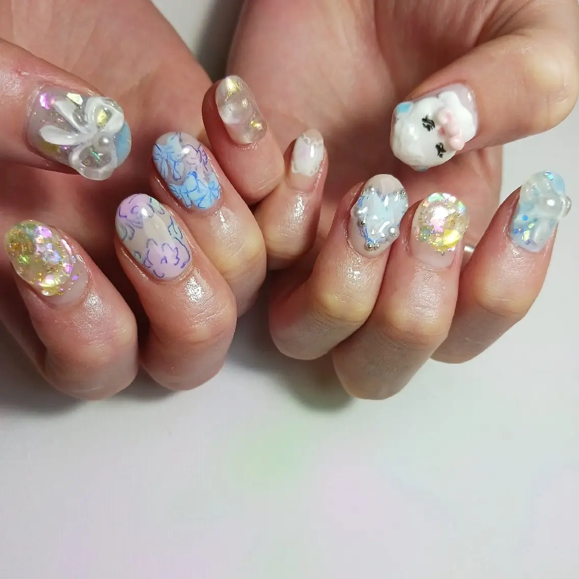 ネイル ジェルネイル 持ち込み リボン ショートネイル ハンドネイル owlnail /持込みデザイン専門のネイルデザイン