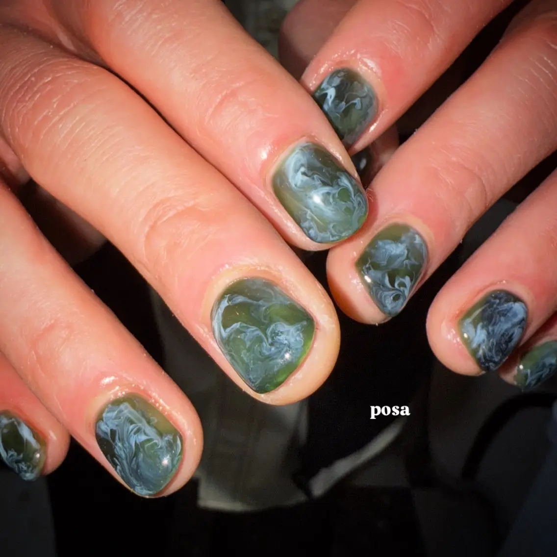 ネイル グリーン 大理石ネイル(マーブル) ニュアンスネイル シンプルネイル ハンドネイル posa nail モエミのネイルデザイン