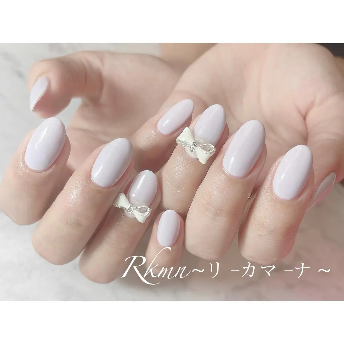 ネイル アートネイル ワンカラーネイル リボン 春ネイル ハンドネイル フットネイル ハンドケア Rkmn ~リ-カマ-ナ~のネイルデザイン