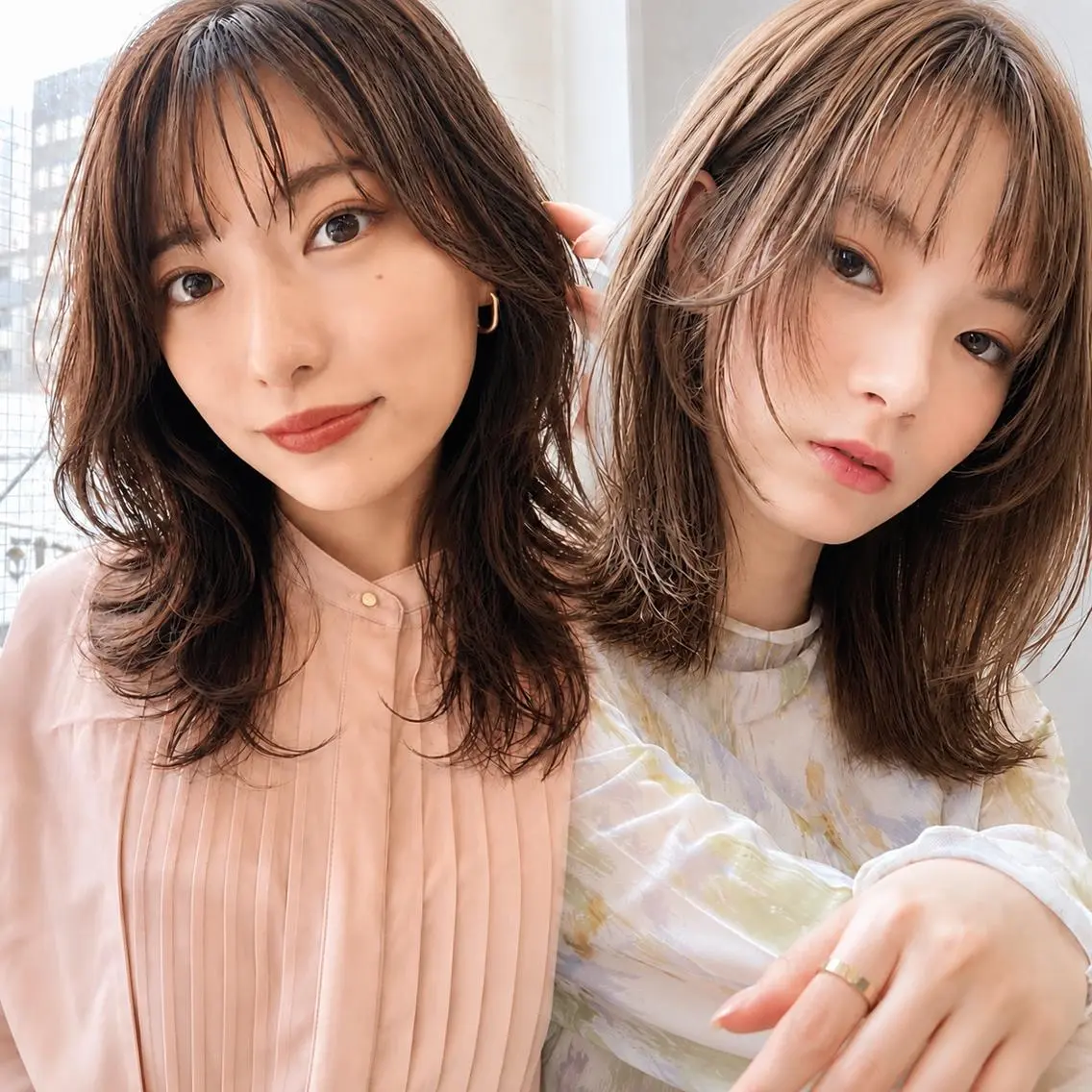ミディアム カラー ブラウンカラー 透明感カラー 顔まわりレイヤー 顔周りカット 伸ばしかけ カット ヘアカラー トリートメント 透明感カラー/顔周り 臼井いつみのヘアスタイル