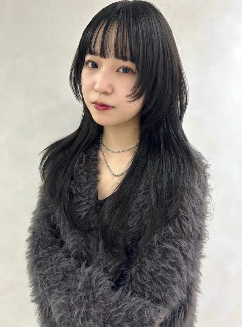 ロング料金🙅♀️🌙 暗髪でも透明感たっぷり🌙ワンカラー+前髪カットの写真