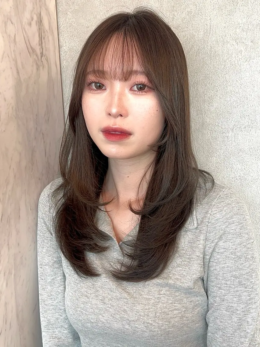 セミロング レイヤーカット ワンホンレイヤー カット トリートメント 🎀しゅな/韓国 レイヤー/透明感♡のヘアスタイル