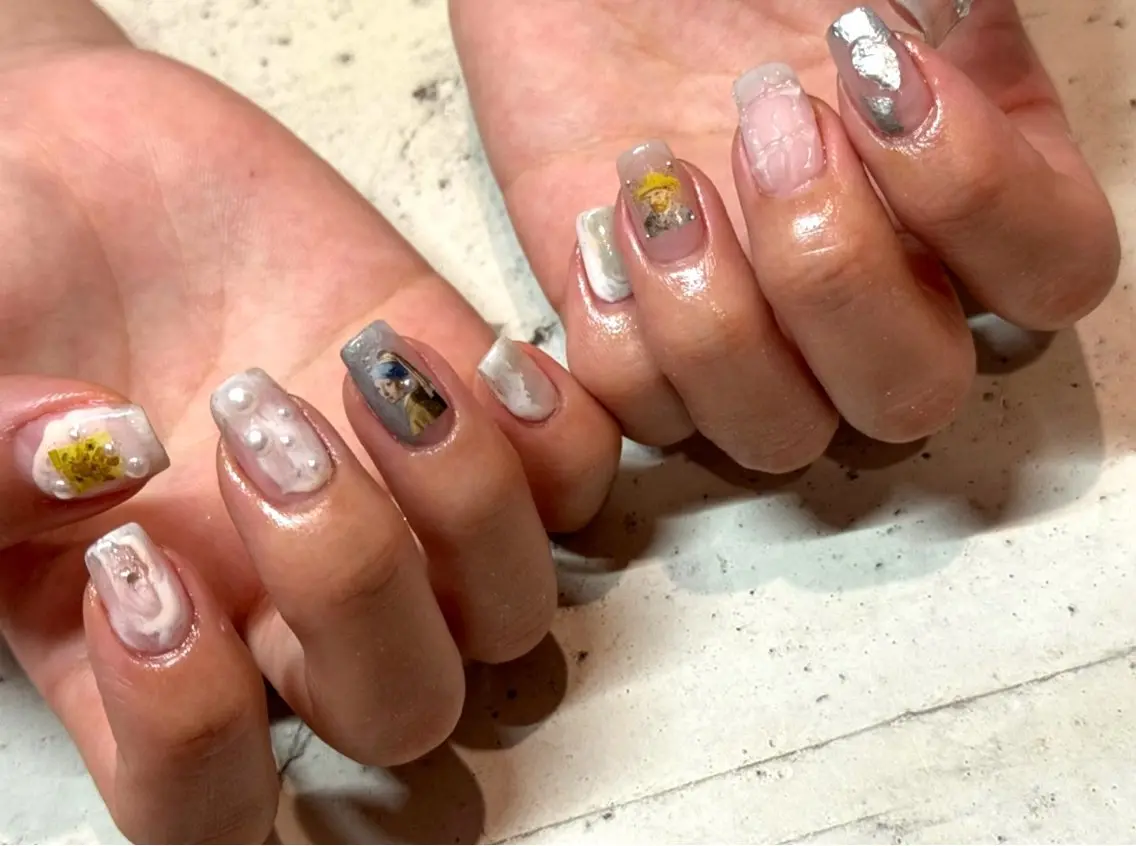 ネイル ハンドネイル 韓国/ワンホン/長さ 出しつけ放題🎀のネイルデザイン
