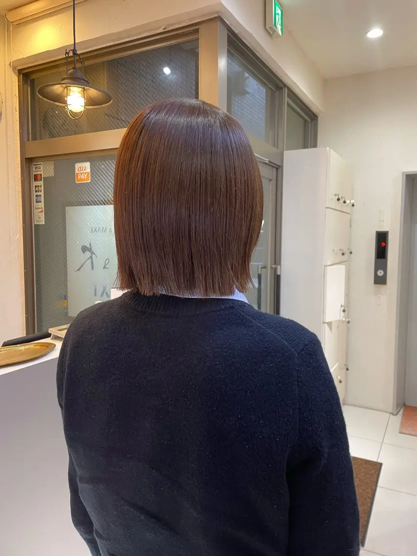 ミディアム カット トリートメント mao♡ベージュ/ 顔周りカットのヘアスタイル