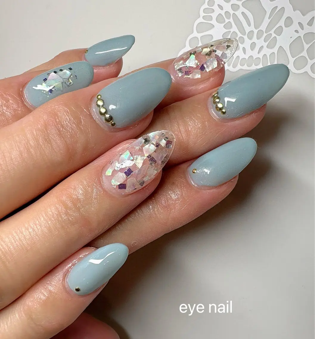ネイル ブルー ラメ(グリッター) ハンドネイル Eye nailのネイルデザイン