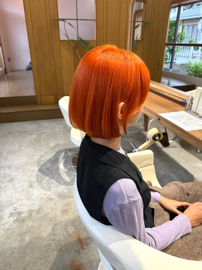 ミディアム カラー ブリーチ オレンジ ヘアカラー WATANABE MISAKIのヘアスタイル