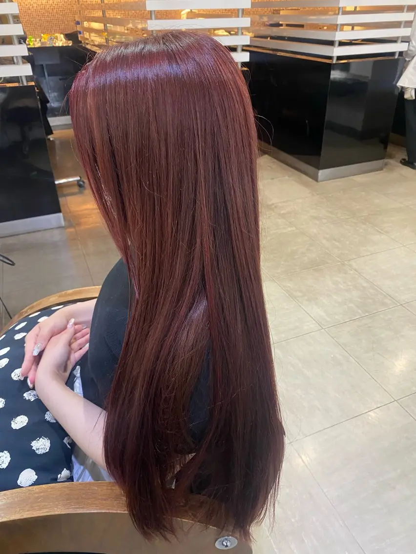 ロング カラー ヘアアレンジ ブリーチ ブリーチなしカラー レッドカラー 烏山 達也のヘアスタイル
