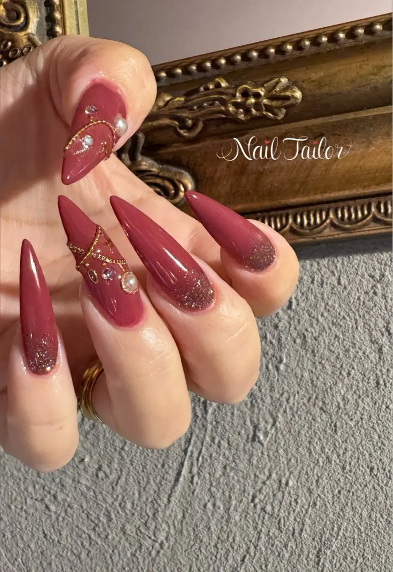 ネイル 長さ出し ロングネイル ピンク 冬ネイル クリスマス ハンドネイル NailTailor ネイルテイラーのネイルデザイン