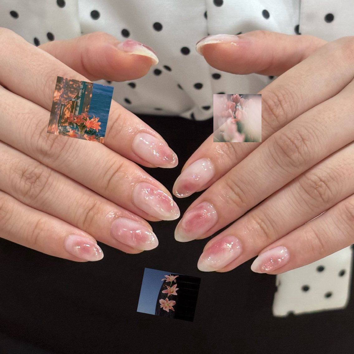 ネイル オーロラネイル チークネイル 氷ネイル・うるうるネイル ニュアンスネイル ピンク ハンドネイル younail nannanのネイルデザイン
