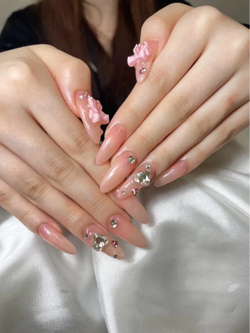 ネイル ブラウン チークネイル 桜ネイル 長さ出し フットネイル ハンドネイル XIINH NAIL SALONのネイルデザイン