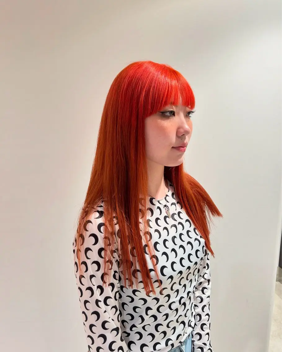 ロング カラー ブリーチ オレンジ カット ヘアカラー トリートメント ヘッドスパ ヘアセット スキバサミを使わない カット🌼唯🌼のヘアスタイル