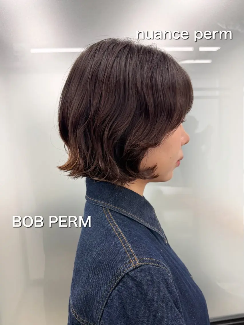 ショート パーマ ボブ ニュアンスパーマ カット パーマ パーマ\暗髪カラー 石川雄麻のヘアスタイル
