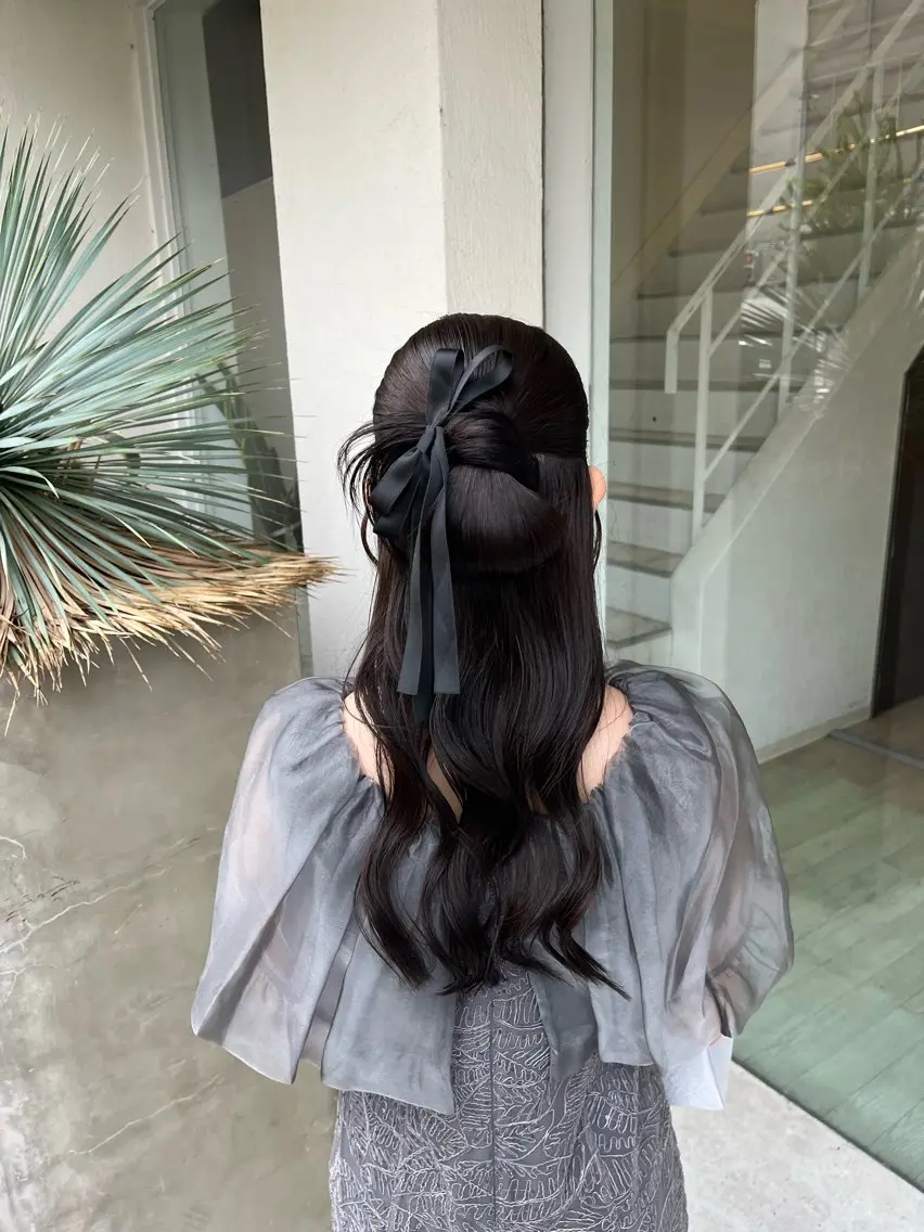 セミロング ヘアアレンジ ハーフアップ ヘアセット [TIDEHAIR] MIYUのヘアスタイル