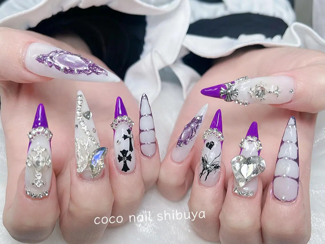 ネイル 成人式 大理石ネイル(マーブル) リボン 夏ネイル ネイルチップ ハンドネイル Min Coco nailのネイルデザイン