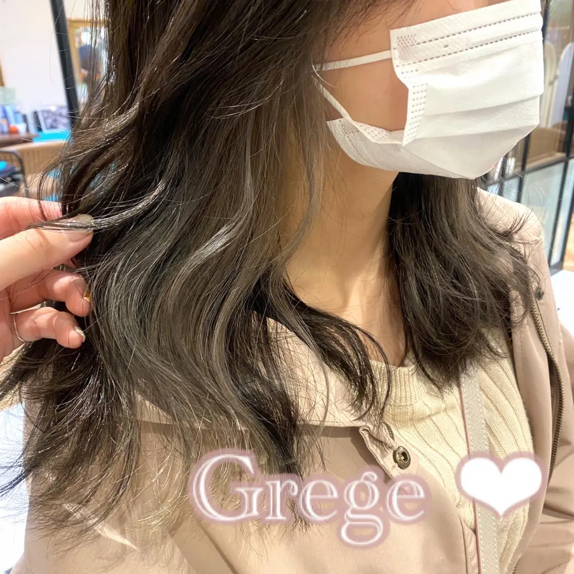 ミディアム カラー グレージュ インナーカラー 韓国ヘア♡おくれ毛♡ ボブ♡sayakaのヘアスタイル