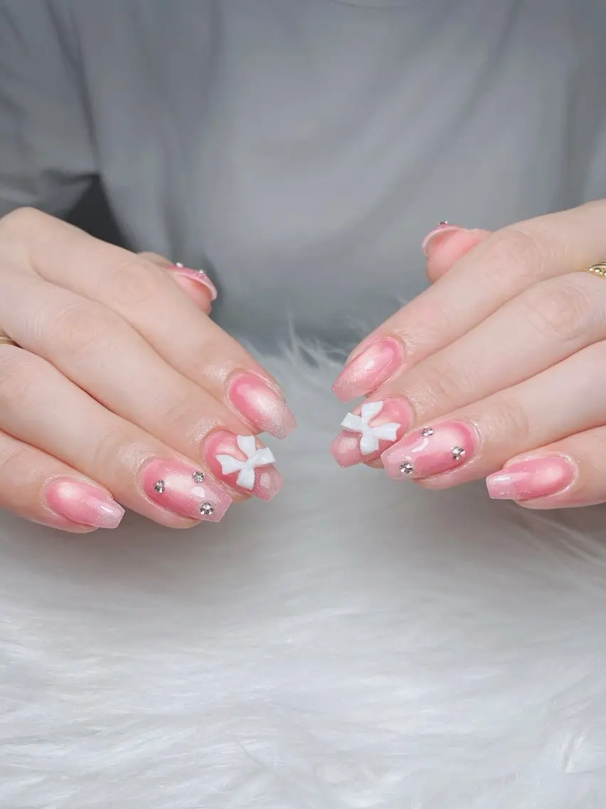 ネイル ハート 韓国ネイル 春ネイル 夏ネイル バレンタイン ハンドネイル Sora nail 長さ出し専門店のネイルデザイン