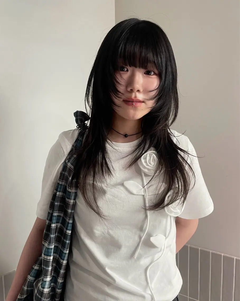 ロング カラー ロングレイヤー ハッシュカット ハイレイヤー 韓国風ヘア レイヤーカット HARUKA/原宿 ショートカットモデルのヘアスタイル
