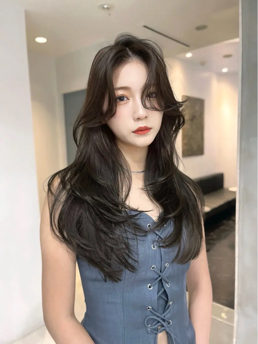 ロング カット ヘアカラー トリートメント 海野翔吾🇨🇳 ワンホンレイヤーのヘアスタイル