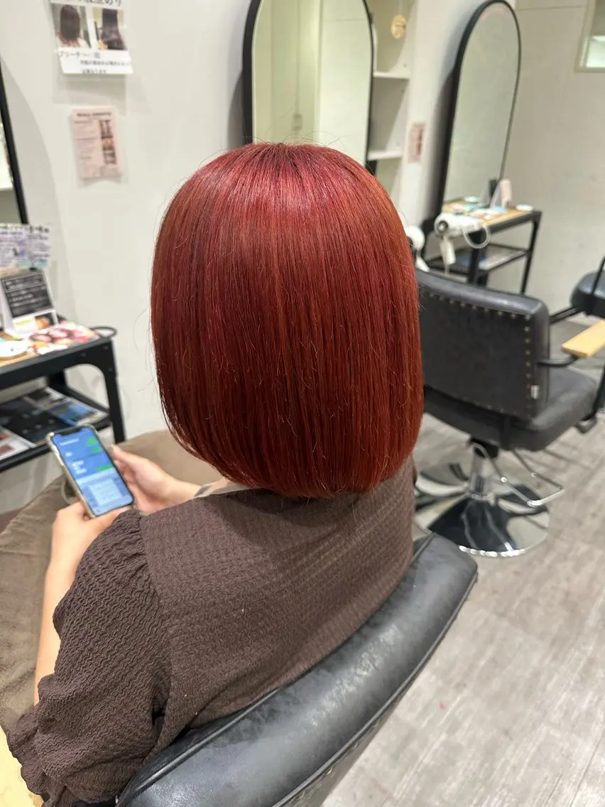 ミディアム カラー オレンジ ピンクカラー 艶髪レイヤー上田 紗也🇰🇷💗のヘアスタイル