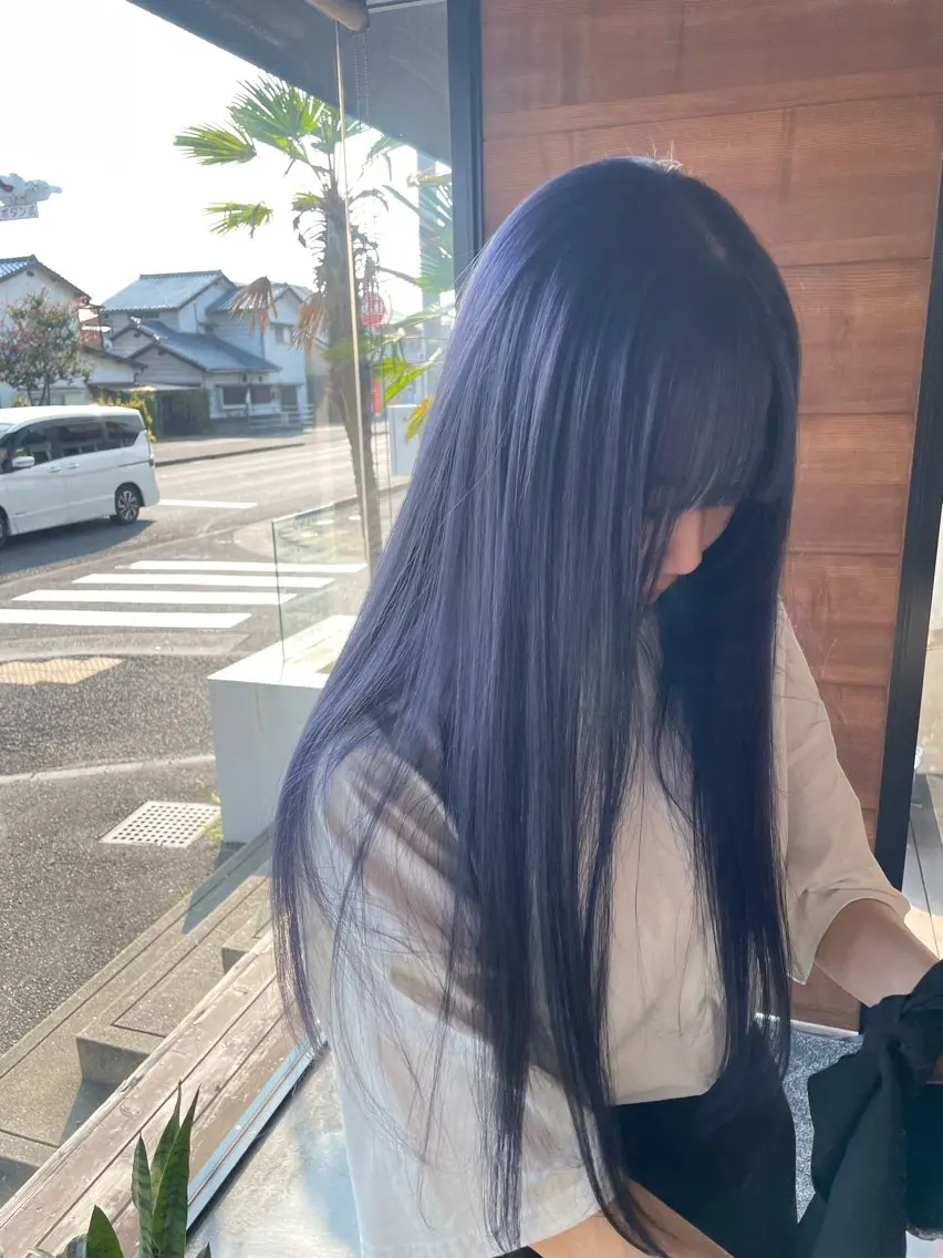 ロング カラー ブリーチ ブルーカラー ブルーラベンダー ケアブリーチ ダブルカラー カット ヘアカラー トリートメント IORI #韓国ヘア#髪質改善のヘアスタイル