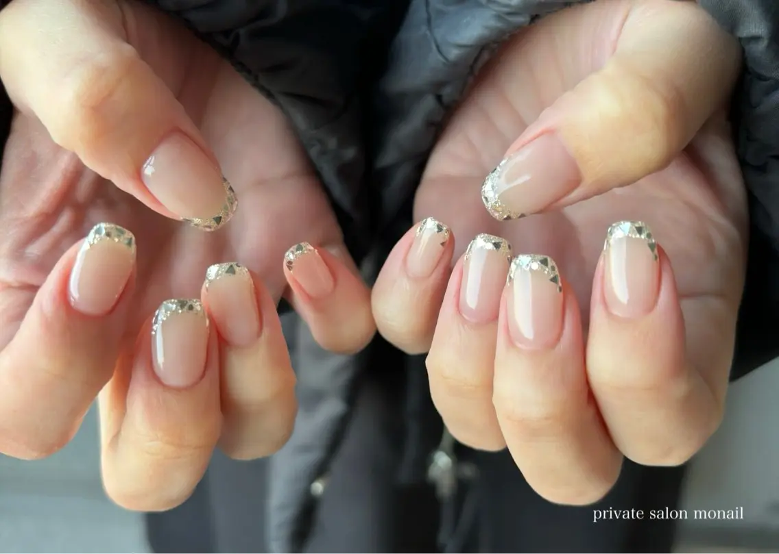ネイル フレンチネイル ガラスフレンチ ハンドネイル nail salon monailのネイルデザイン