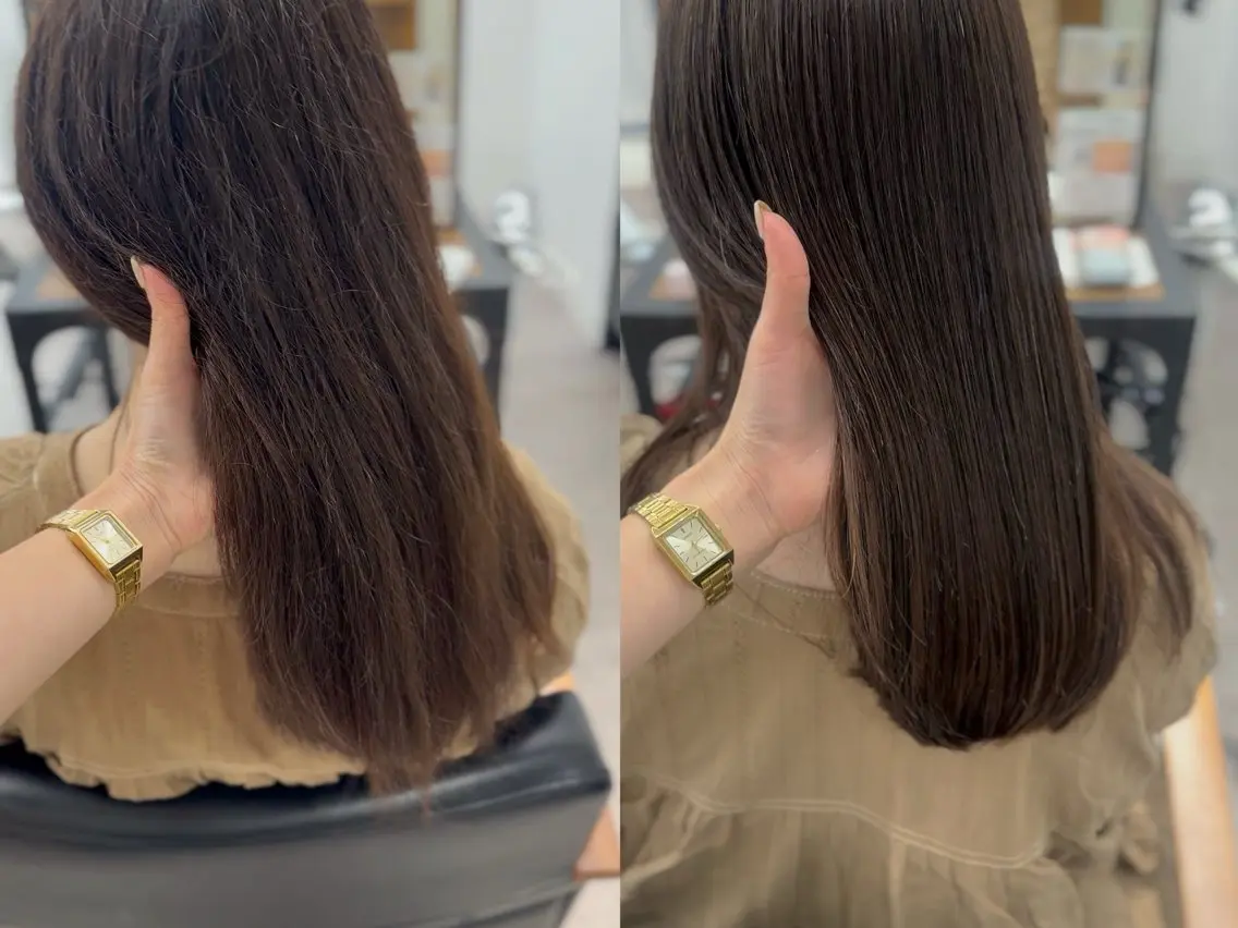 セミロング カラー パーマ ヘアアレンジ メンズ キッズ カット 縮毛矯正 レイヤーカット/ 巻ける縮毛矯正のヘアスタイル