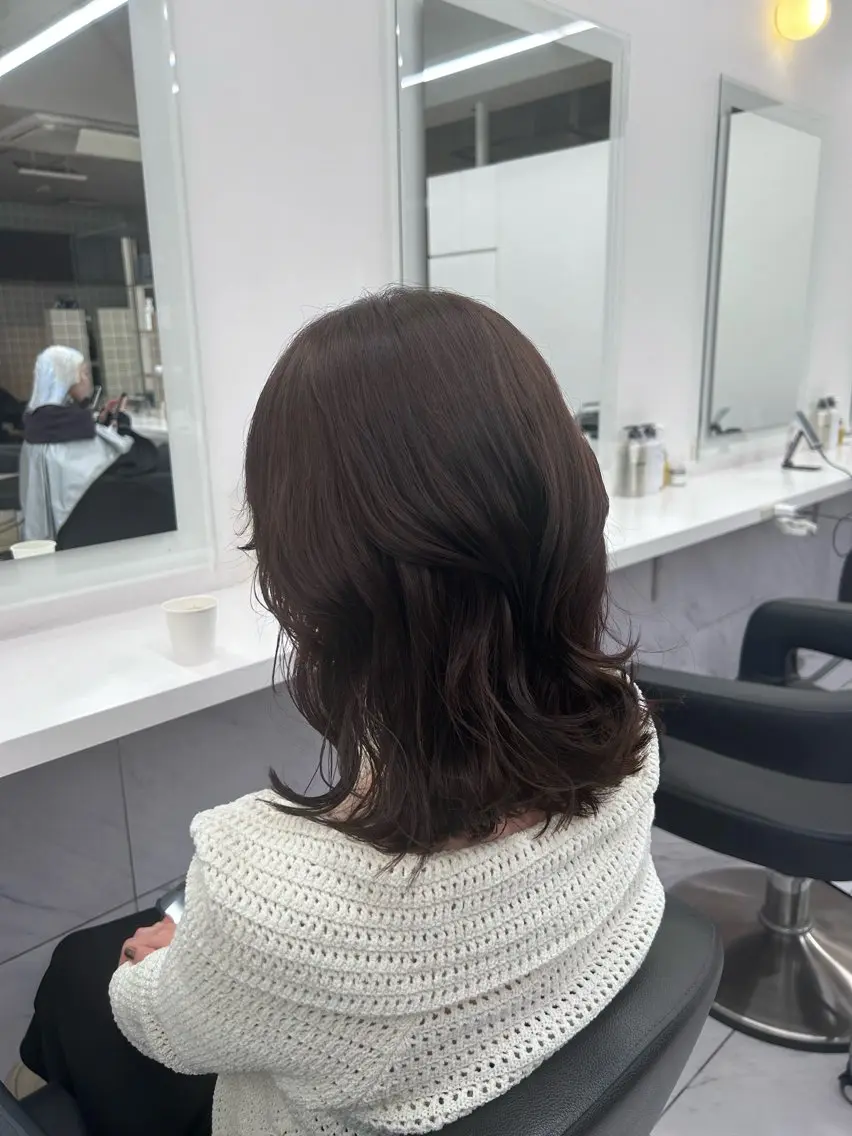 セミロング カラー パーマ ヘアアレンジ メンズ キッズ ブリーチなしカラー/ ブラウン/レイヤーのヘアスタイル