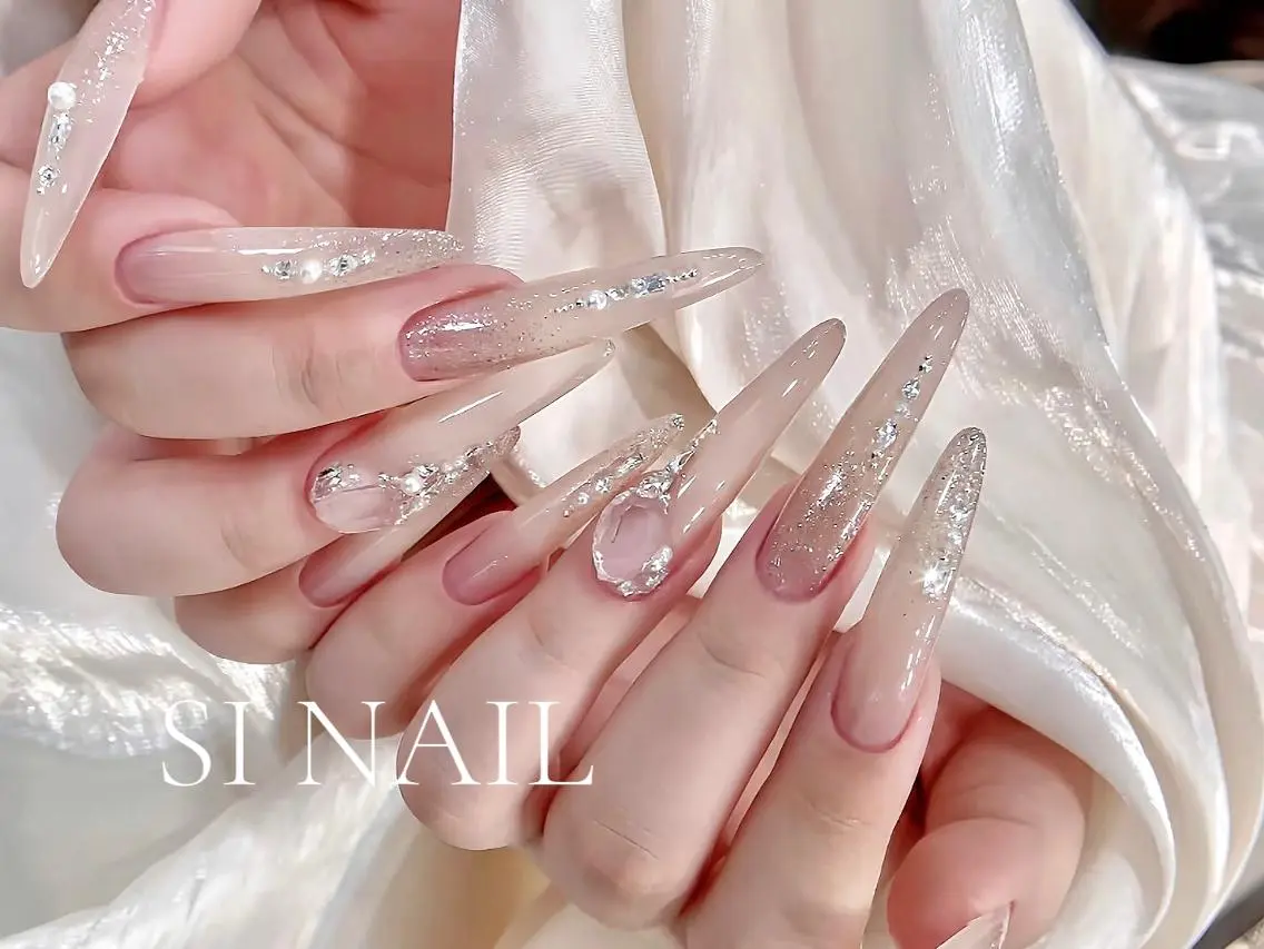 ネイル 韓国ネイル ロングネイル リボン ワンホンネイル SI NAILのネイルデザイン