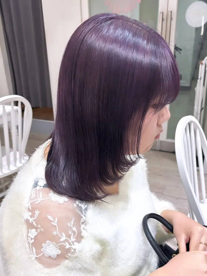 ミディアム カラー ブリーチ ラベンダーカラー カット ヘアカラー トリートメント 暖色カラー✨️ 門内 梨真のヘアスタイル