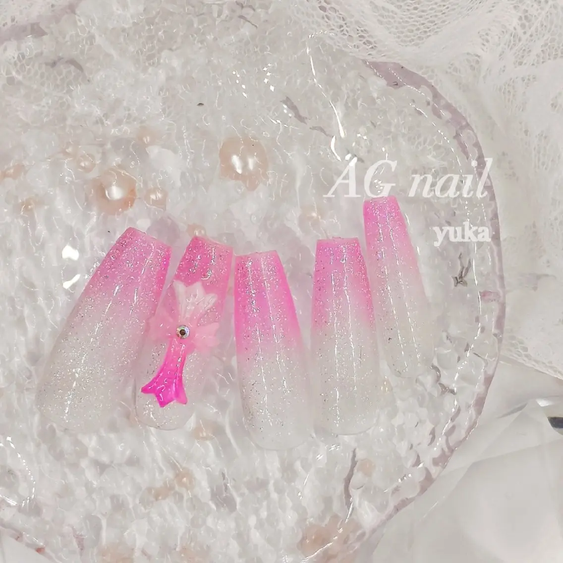 ネイル フラッシュネイル フラッシュマグ グラデーション マグネットネイル ピンク ハンドネイル AGnail 富永  /ちゅるん韓国ネイルのネイルデザイン