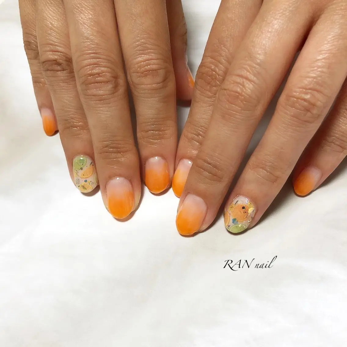 ネイル アートネイル フットネイル フレンチネイル オフィスネイル オレンジ RAN nailのネイルデザイン