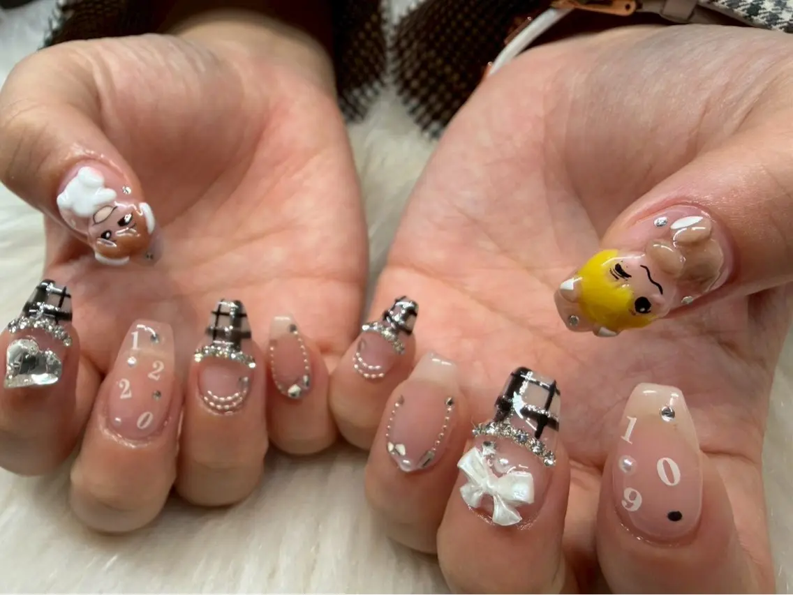 ネイル アートネイル クリアネイル ハート オフィスネイル リボン ティーエヌ 金山駅東口店のネイルデザイン