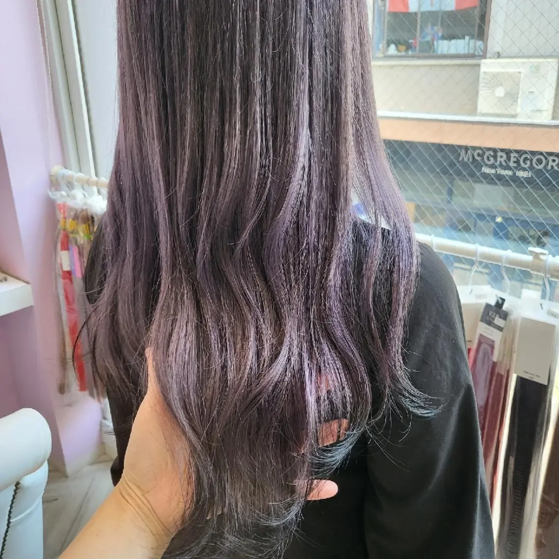 ロング カラー ヘアアレンジ 黒髪 ラベンダーカラー ナカシマ  アユミのヘアスタイル