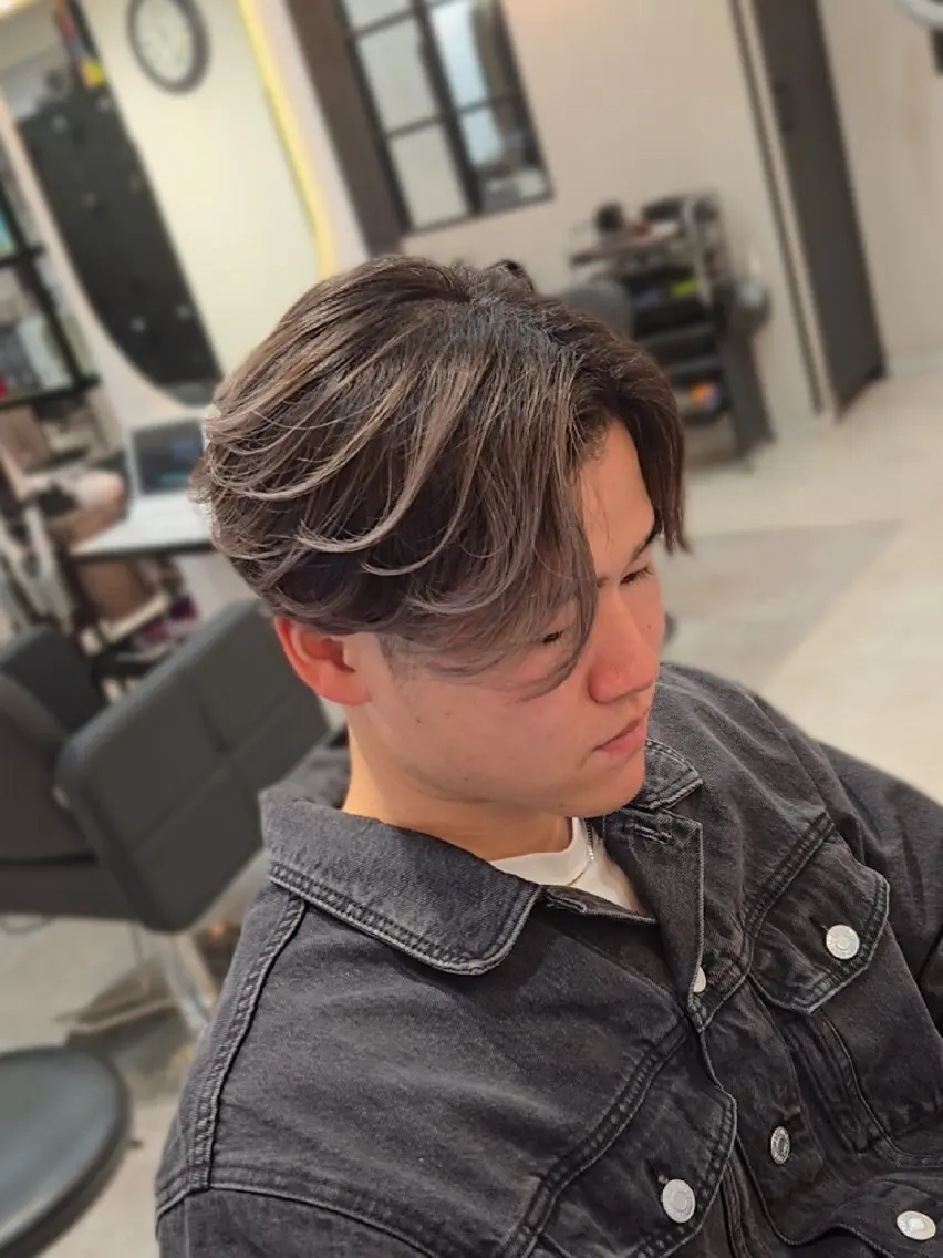メンズ ミディアム カラー メンズバレイヤージュ バレイヤージュ レイヤーカット カット ヘアカラー ヘアセット LEN名古屋/パーマ 海外ヘア/メンズ特化のヘアスタイル